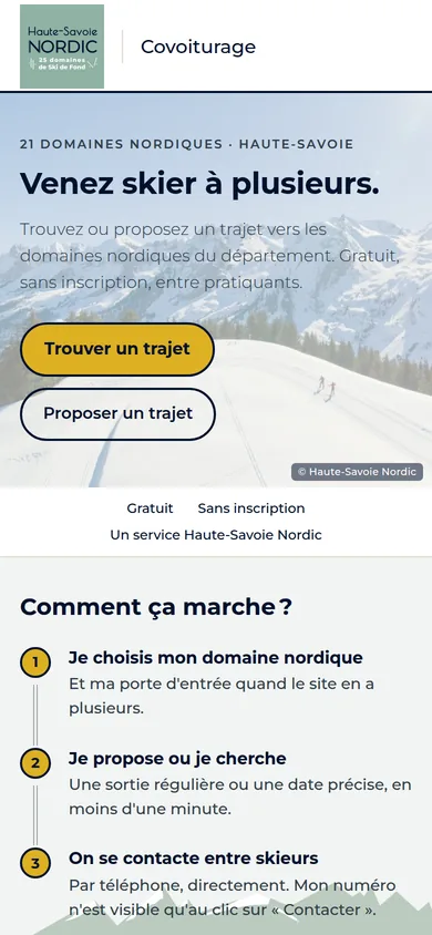 Page de covoiturage Haute-Savoie Nordic sur téléphone